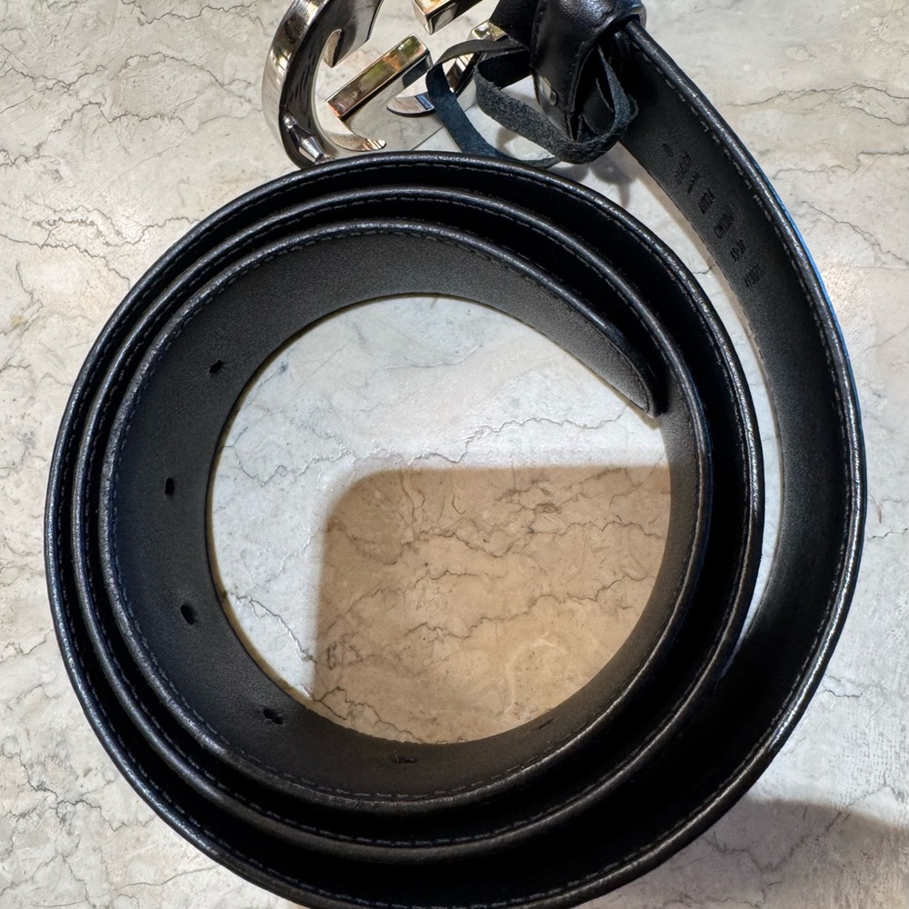 Gucci Silver GG Black Leather Guccissima Belt 95/38 - Picture 3 of 14
